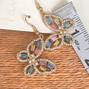 NWT ‘I Am’ Pastel Rainbow Crystal Butterfly Earrings